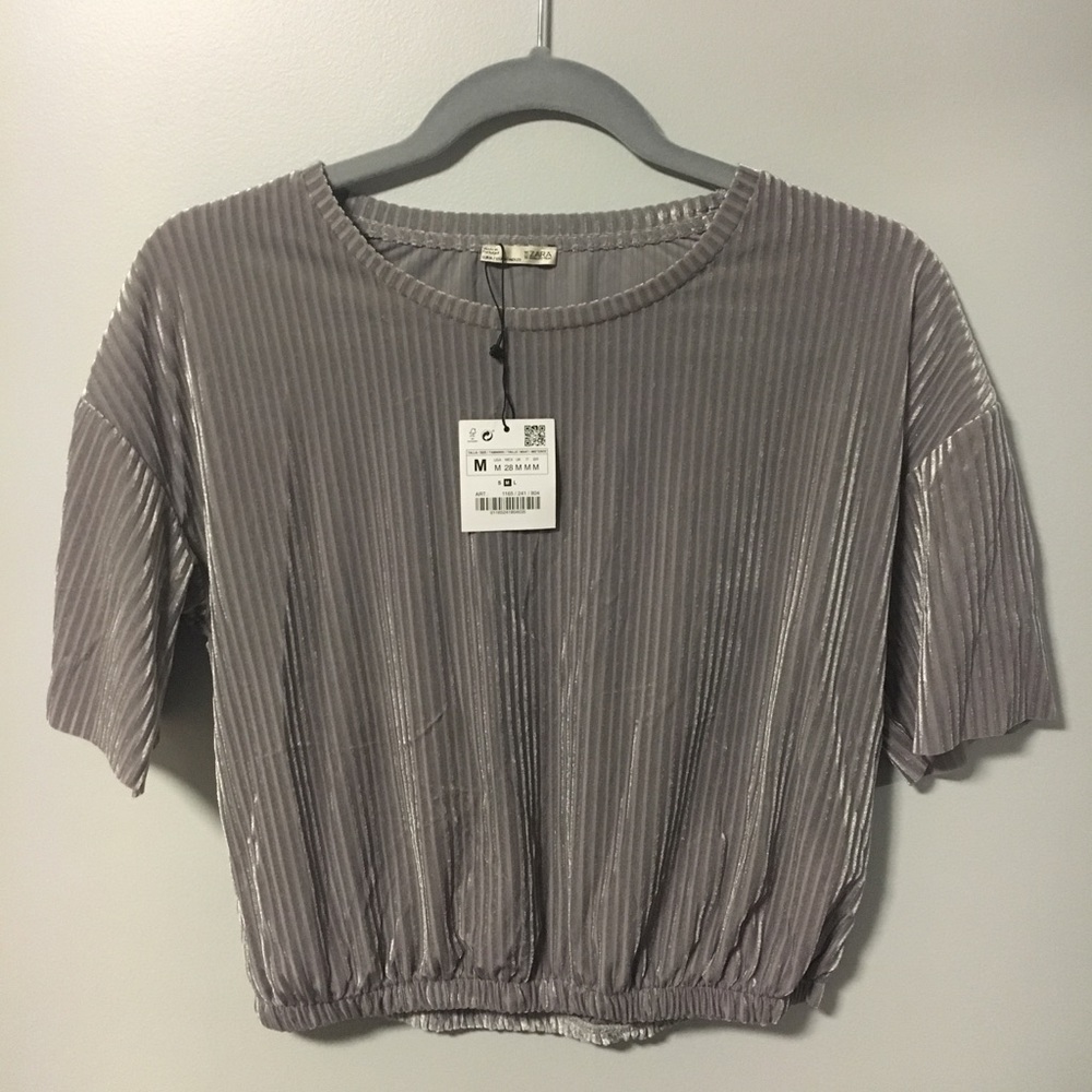 ZARA Gray Velvet Crop Top NWT